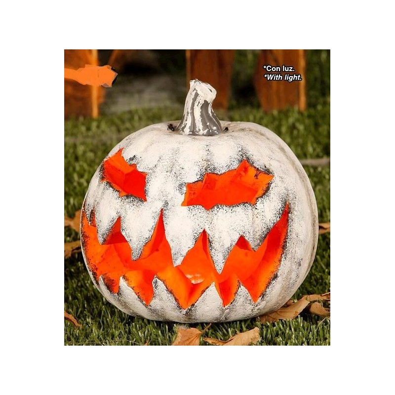 Calabaza Blanca con Luz 16 cm.