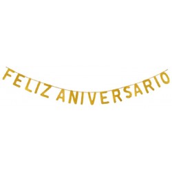 Guirnalda Feliz Aniversario Plata y Oro