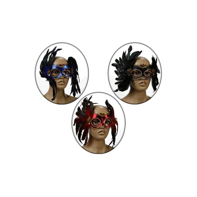 ANTIFAZ VENECIANO CON PLUMAS 3 SURT.