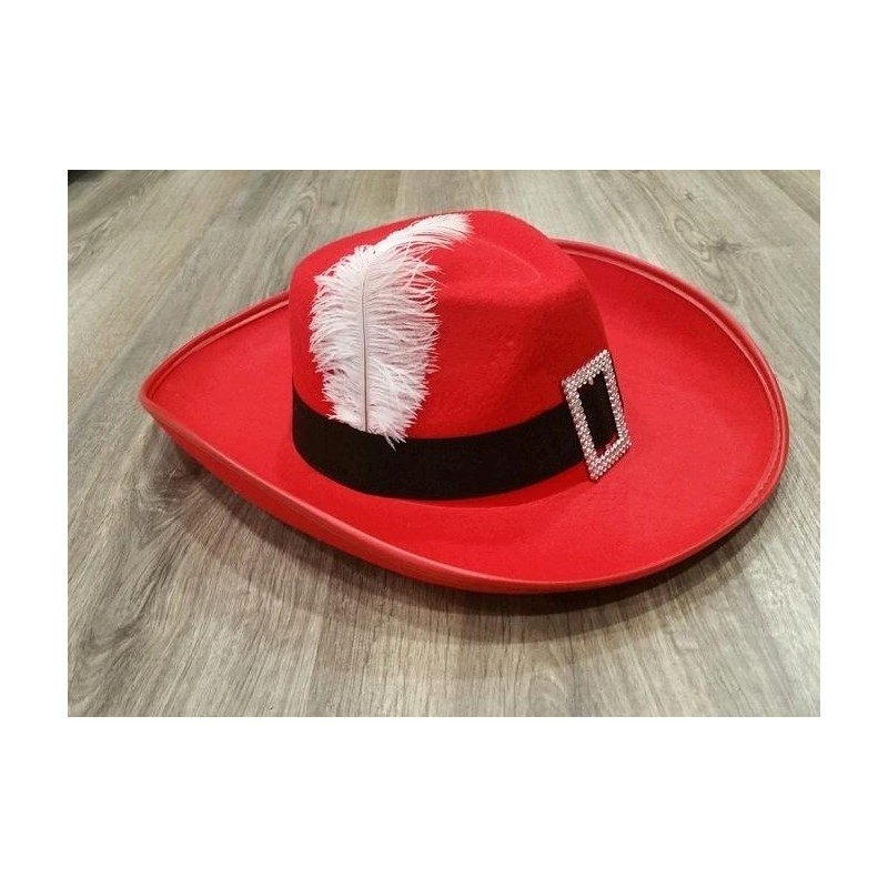 Sombrero de Mosquetero Rojo Pluma
