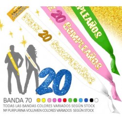 Banda Feliz 20 Cumpleaños Purpurina 70mm