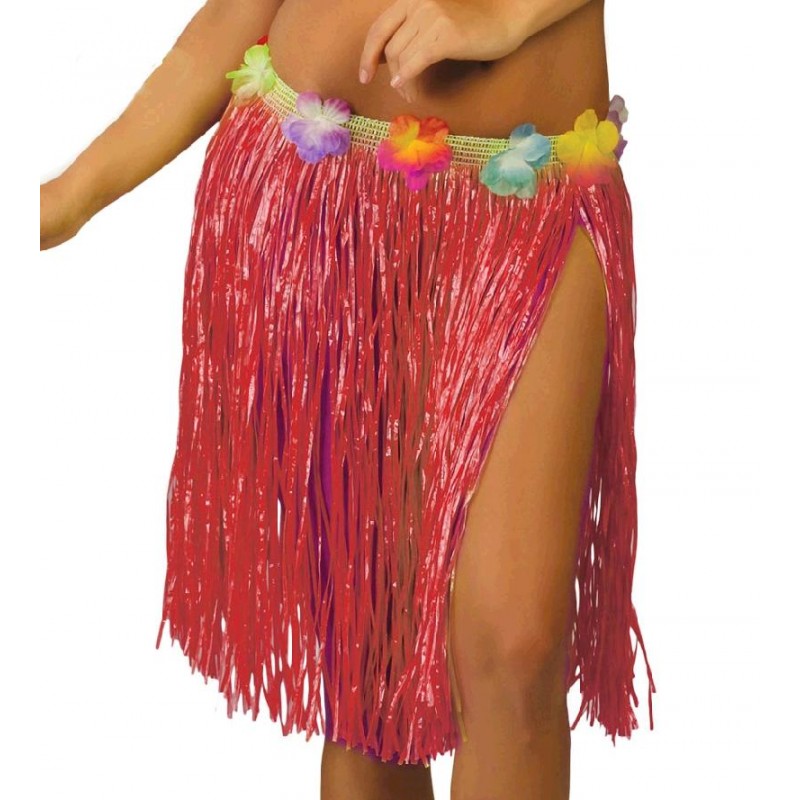 Falda Hawaiana Color Rojo 45 cm.