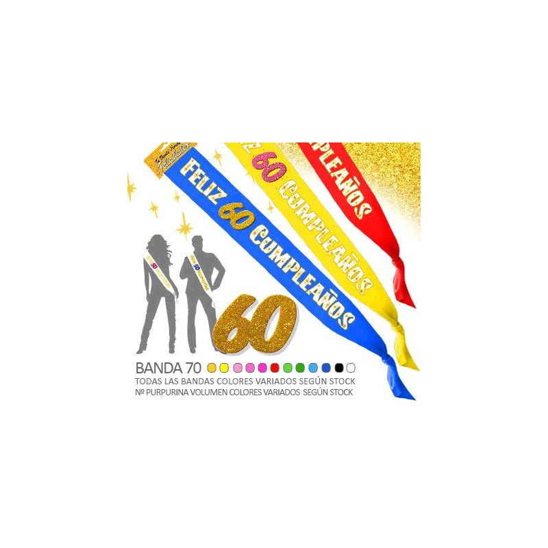 Banda Feliz 60 Cumpleaños Purpurina 70mm