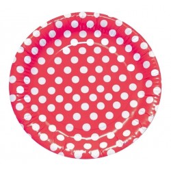 Platos 8 Unid. Rojos Lunares Blancos