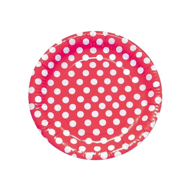 Platos 8 Unid. Rojos Lunares Blancos