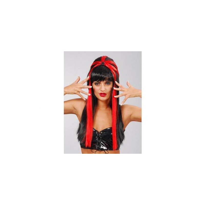 PELUCA LARGA NEGRA MECHON ROJO