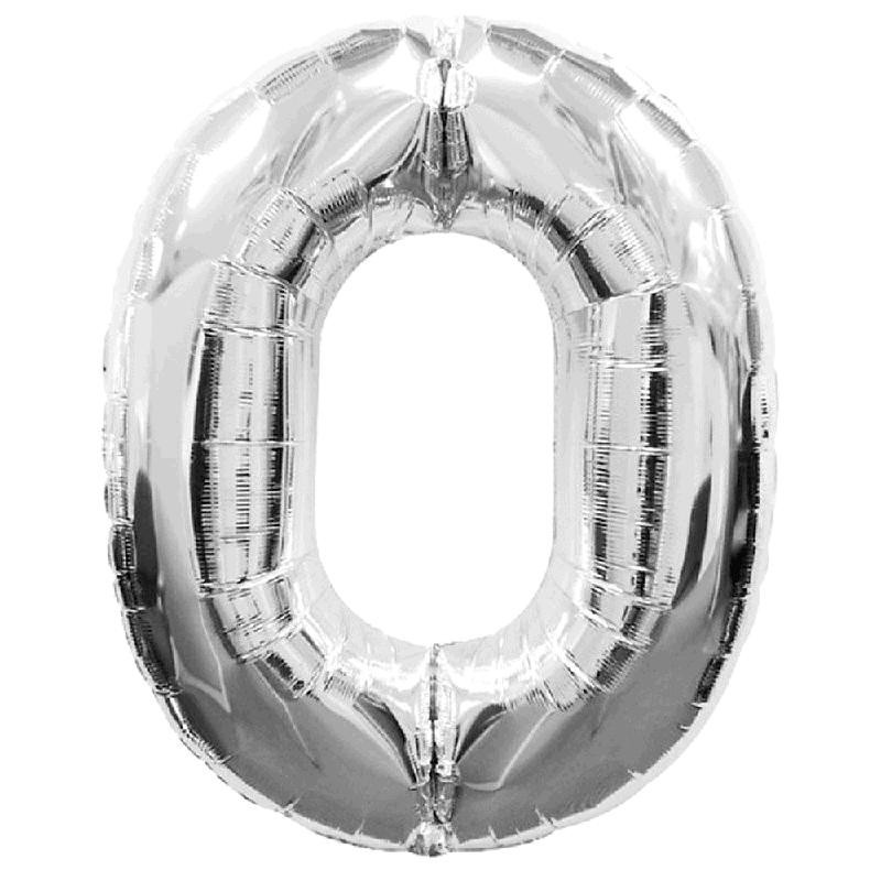 Globo Numero 0 en Color Plata Longitud 100 cm.
