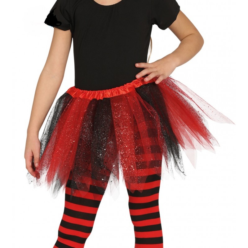 Tutú Infantil Brillante Rojo y Negro 30 cm.