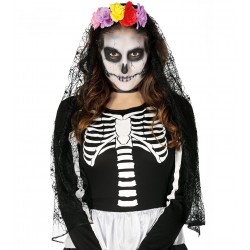 Diadema con Flores y velo del Dia de los Muertos