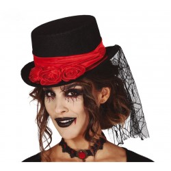 Chistera Negra con Rosas y Velo