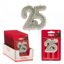 Vela 25 Aniversario Purpurina Plata