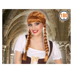 Peluca con Trenzas Color Castaño