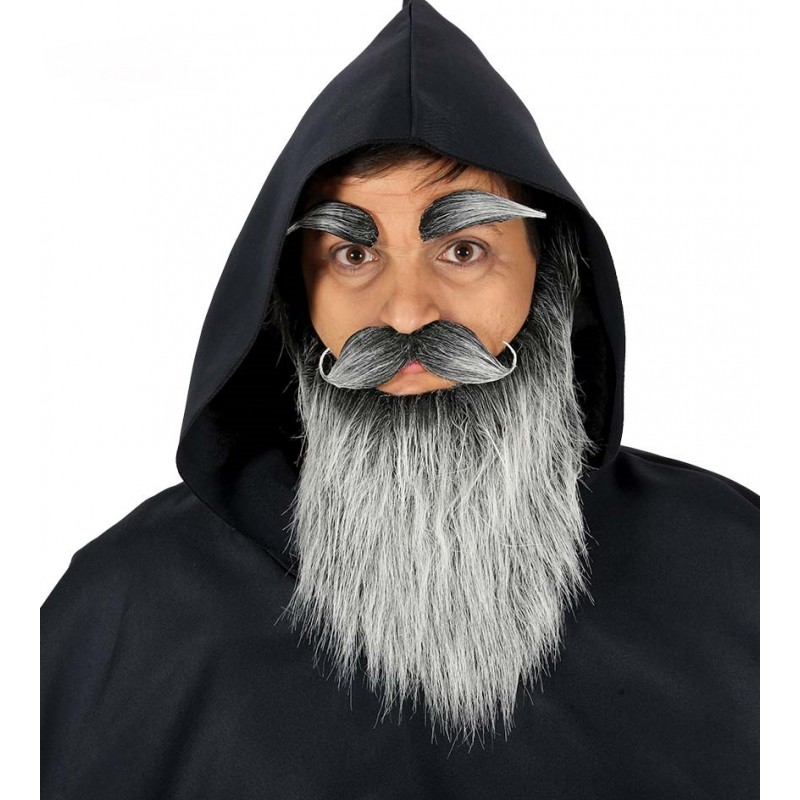 Barba Larga Gris con Bigote y Cejas