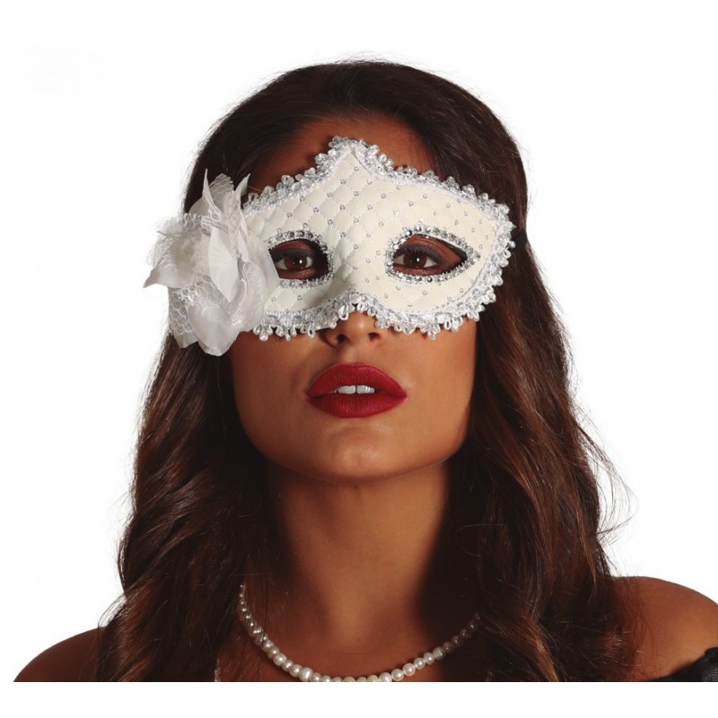 Antifaz Blanco con Flor