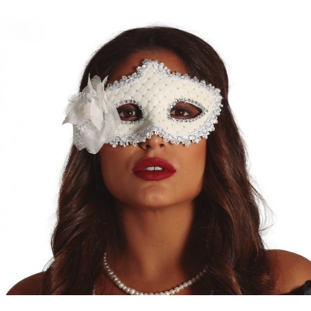 Antifaz Blanco con Flor