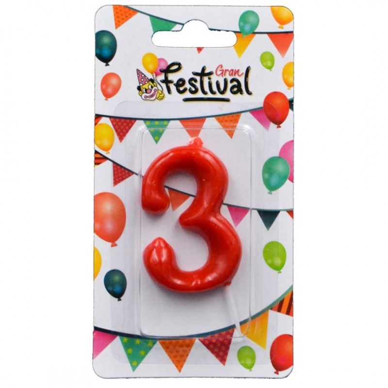 Vela Roja Número 3 para Celebrar Cumpleaños y Aniversarios