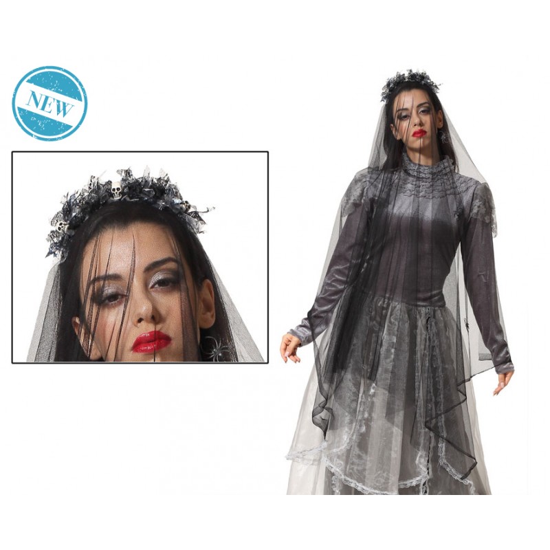 Diadema con Velo Negro 130 cm.