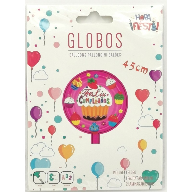 Globo Feliz Cumpleaños Tarta 45 cm.
