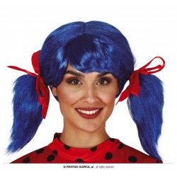 Peluca Azul con Coletas y Lazo