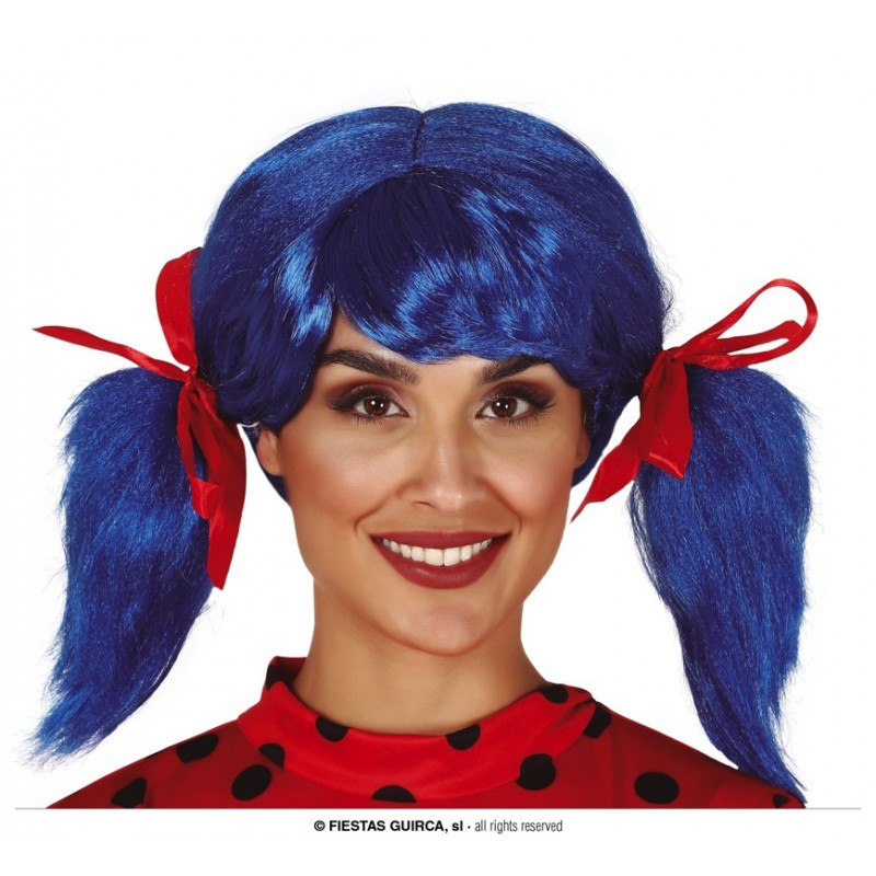 Peluca Azul con Coletas y Lazo