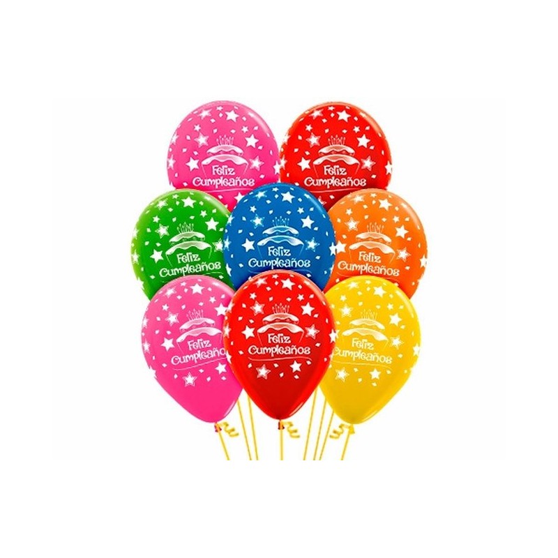 Globo Feliz Cumpleaños Tarta Látex 12 Unid.