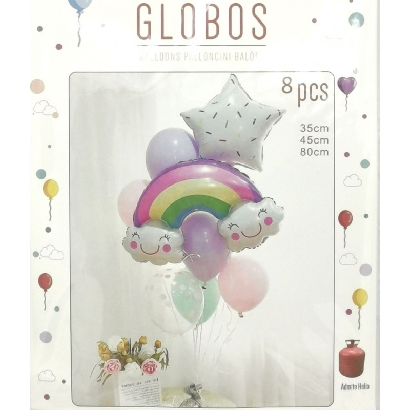 Conjunto Globos Arco Iris 8 piezas