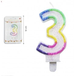 Vela Arco Iris Purpurina 0-9