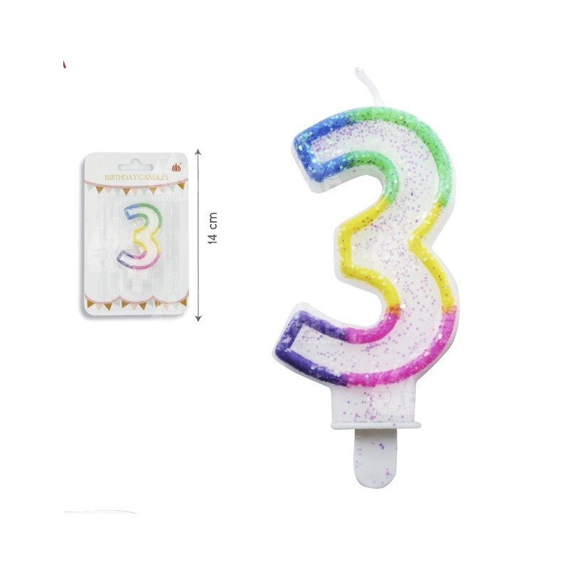 Vela Arco Iris Purpurina 0-9