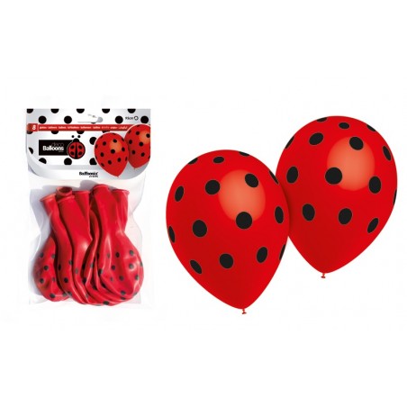 Globo Rojo Lunares Negros 8 un.