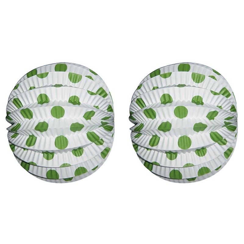 Farolillos Feria Blanco Lunar Verde 22 cm.