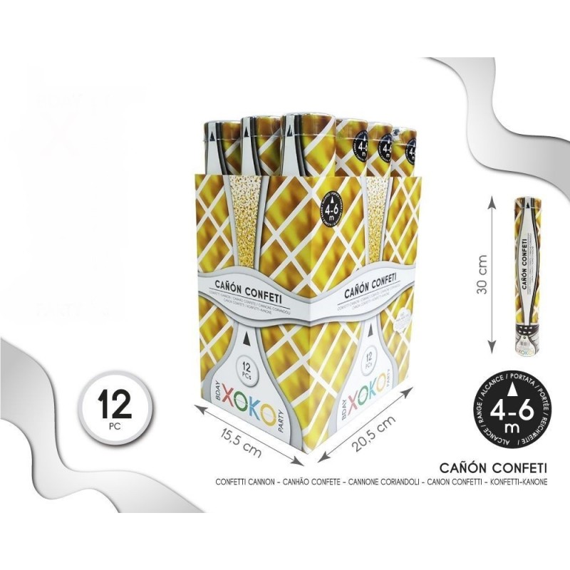Cañón de Confeti Oro Metalizado 30 cm.