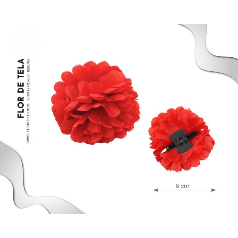 Flor Roja Para Pelo con Pinza 8 cm.