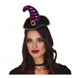 DIADEMA MINI SOMBRERO BRUJA NEGRO/LILA