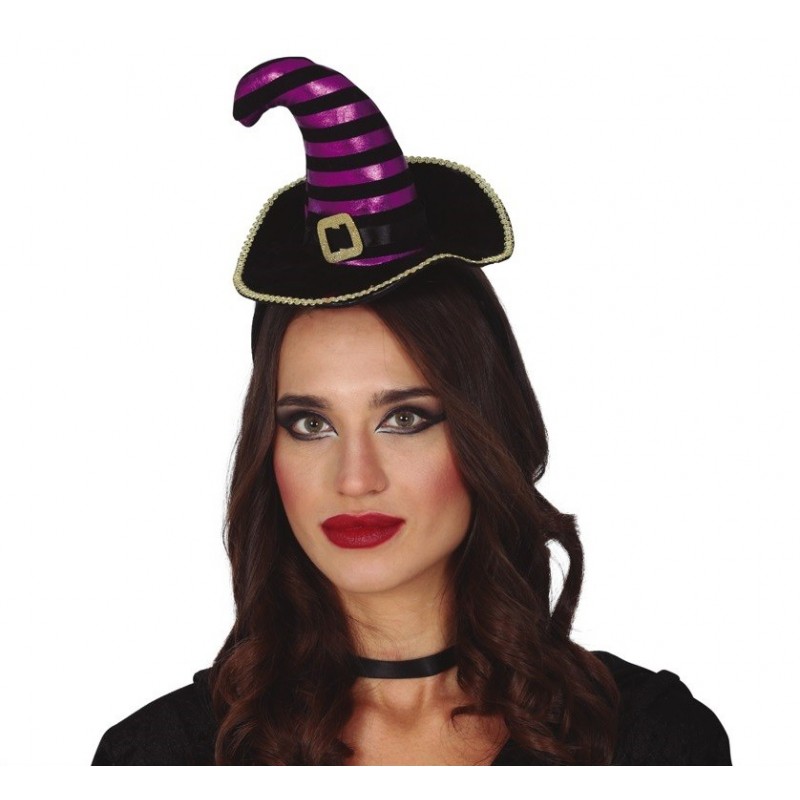 DIADEMA MINI SOMBRERO BRUJA NEGRO/LILA