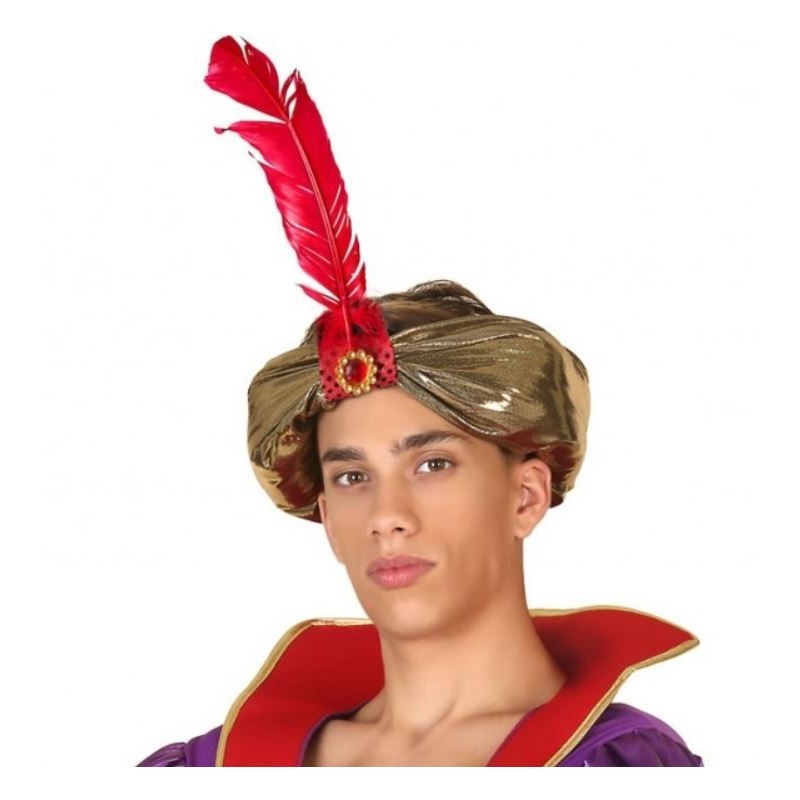 Turbante Dorado con Pluma