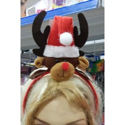 Diadema con Cabeza de Reno y Gorro Papa Noel
