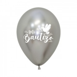 Globo Espejo Mi Bautizo Paloma 30 cm. 12 unid.