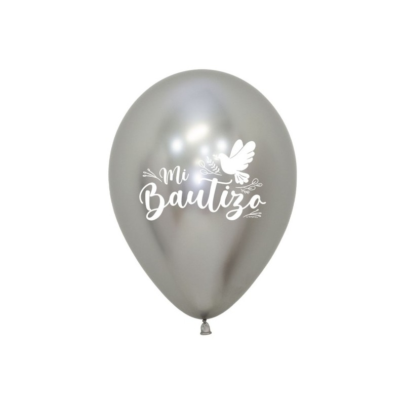 Globo Espejo Mi Bautizo Paloma 30 cm. 12 unid.
