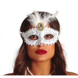 Antifaz Blanco con Pluma
