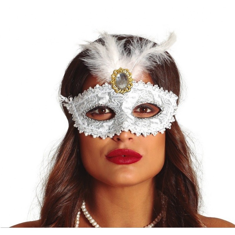 Antifaz Blanco con Pluma