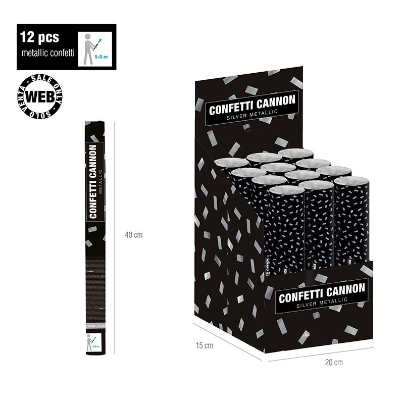 CAÑON CONFETTI METALICO PLATA 30 CMS