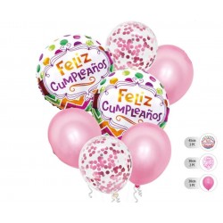 Set de Globos Feliz Cumpleaños Rosa 7 Piezas