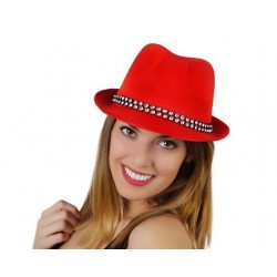 SOMBRERO ROJO CON CINTA BRILLANTES