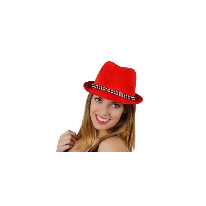 SOMBRERO ROJO CON CINTA BRILLANTES