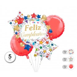 Set de Globos Feliz Cumpleaños Estrellas 5 Piezas