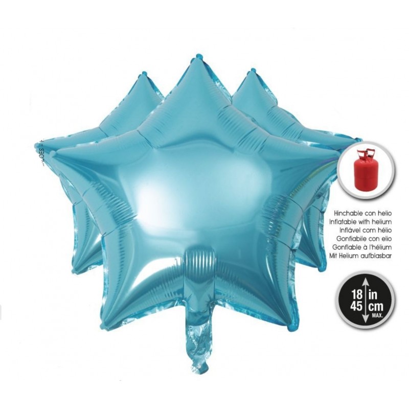 Globo Estrella Azul Claro 18" 45 cm. 3 Piezas