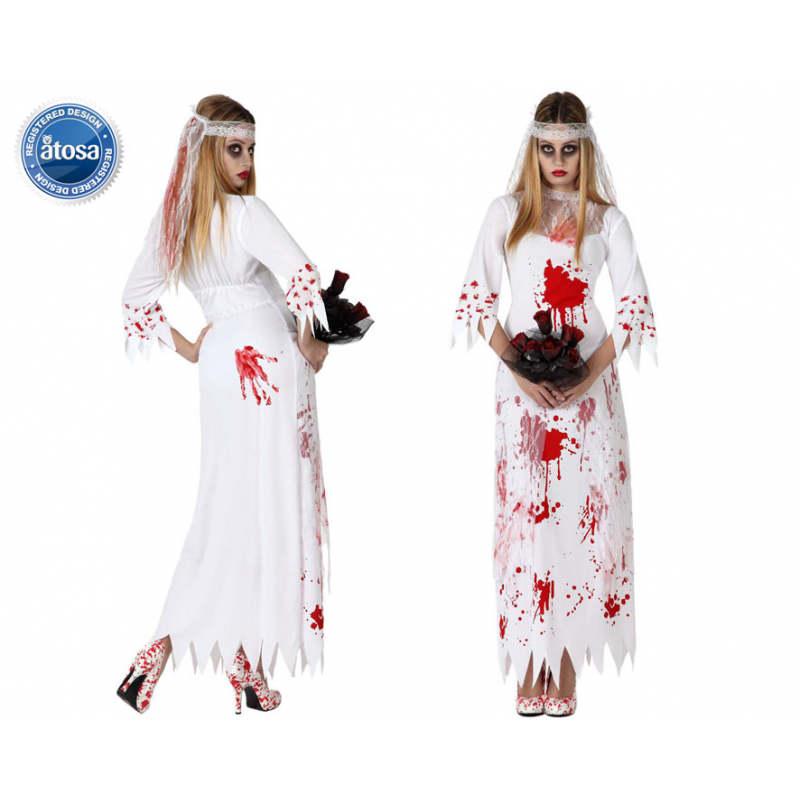 DISFRAZ NOVIA SANGRIENTA MUJER ADULTO ZOMBIE BLANCO