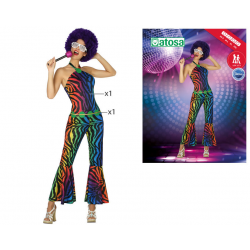 DISFRAZ DISCO MUJER ADULTO RAYAS MULTICOLOR