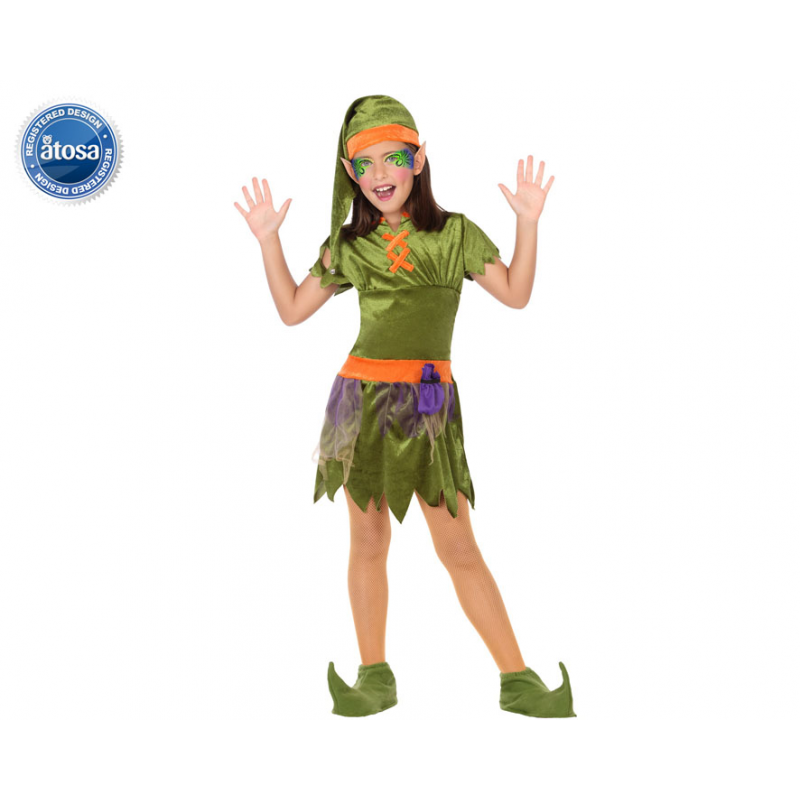 DISFRAZ DUENDE NIÑA INFANTIL NARANJA VERDE