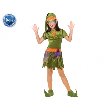 DISFRAZ DUENDE NIÑA INFANTIL NARANJA VERDE
